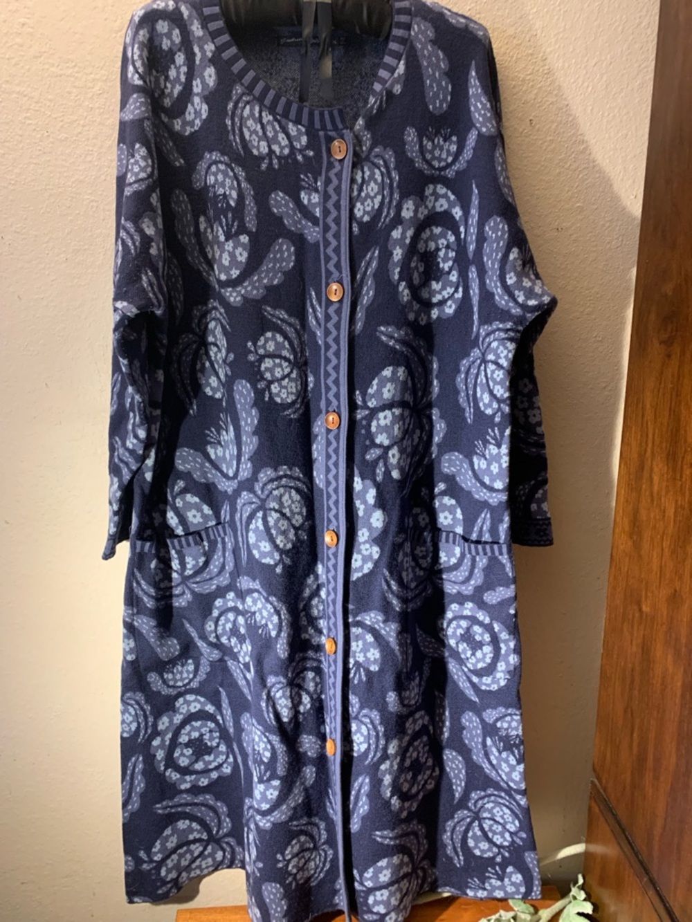 Gudrun Sjoden Navy/White Paisley Knit Coatigan